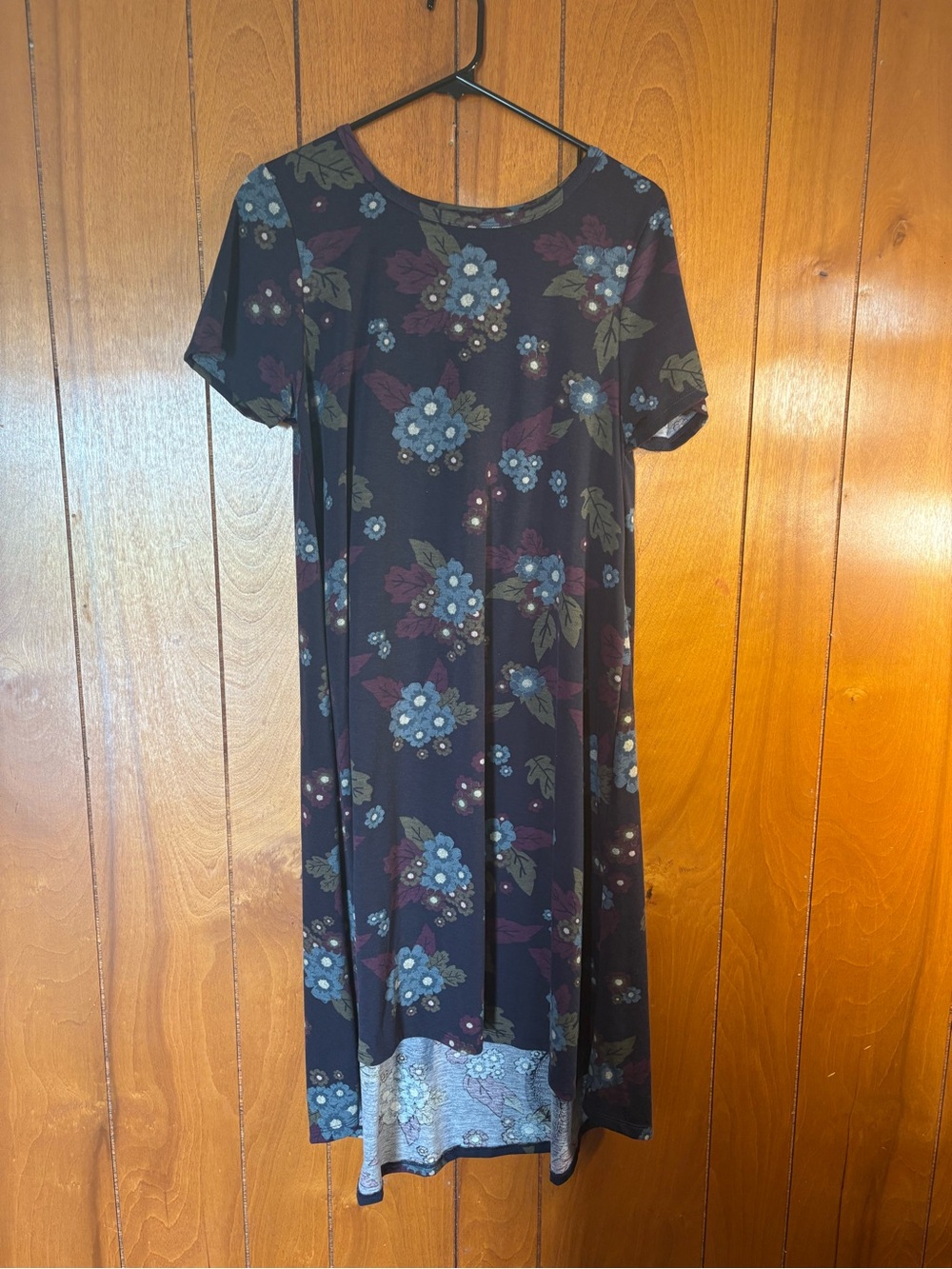 LuLaRoe Black Midi Dress with Blue Floral Print